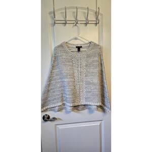 WHBM Sweater Poncho Women XS Silver sparkle thread woven white and gray knit